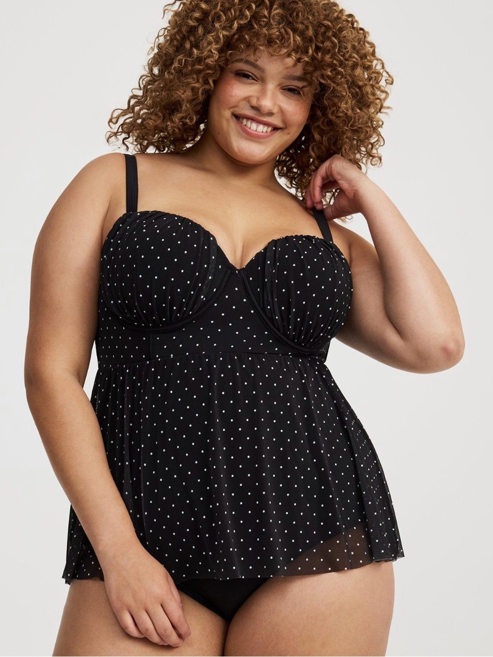 Torrid Retro Chic Black & White Polka Dot Mesh Swim Dress Size 2X 18-20 Cup D/DD